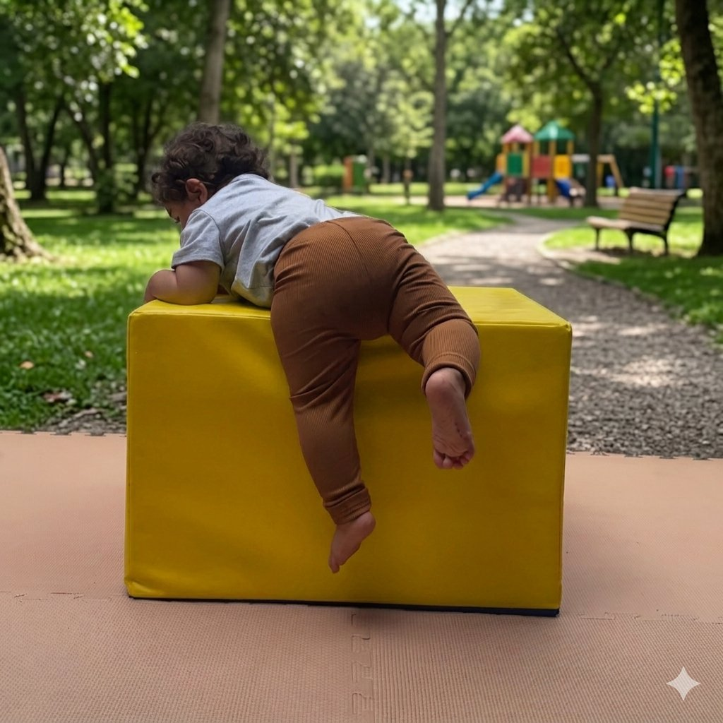 Bebé trepando cubo